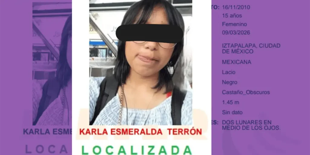 Karla Esmeralda fue localizada san y salva en Nuevo León tras activarse una Alerta Amber en CDMX por su desaparición.