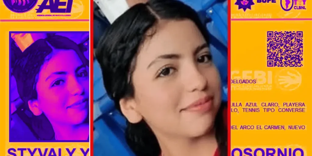 La Fiscalía de El Carmen solicita la colaboración de la comunidad para localizar a Styvaly Yamileth Cuevas Osornio.