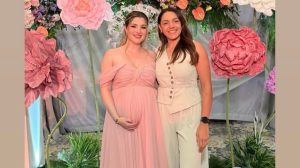 El baby shower de Melenie Carmona generó rumores sobre la llegada de una niña, destacando su vestido rosa.